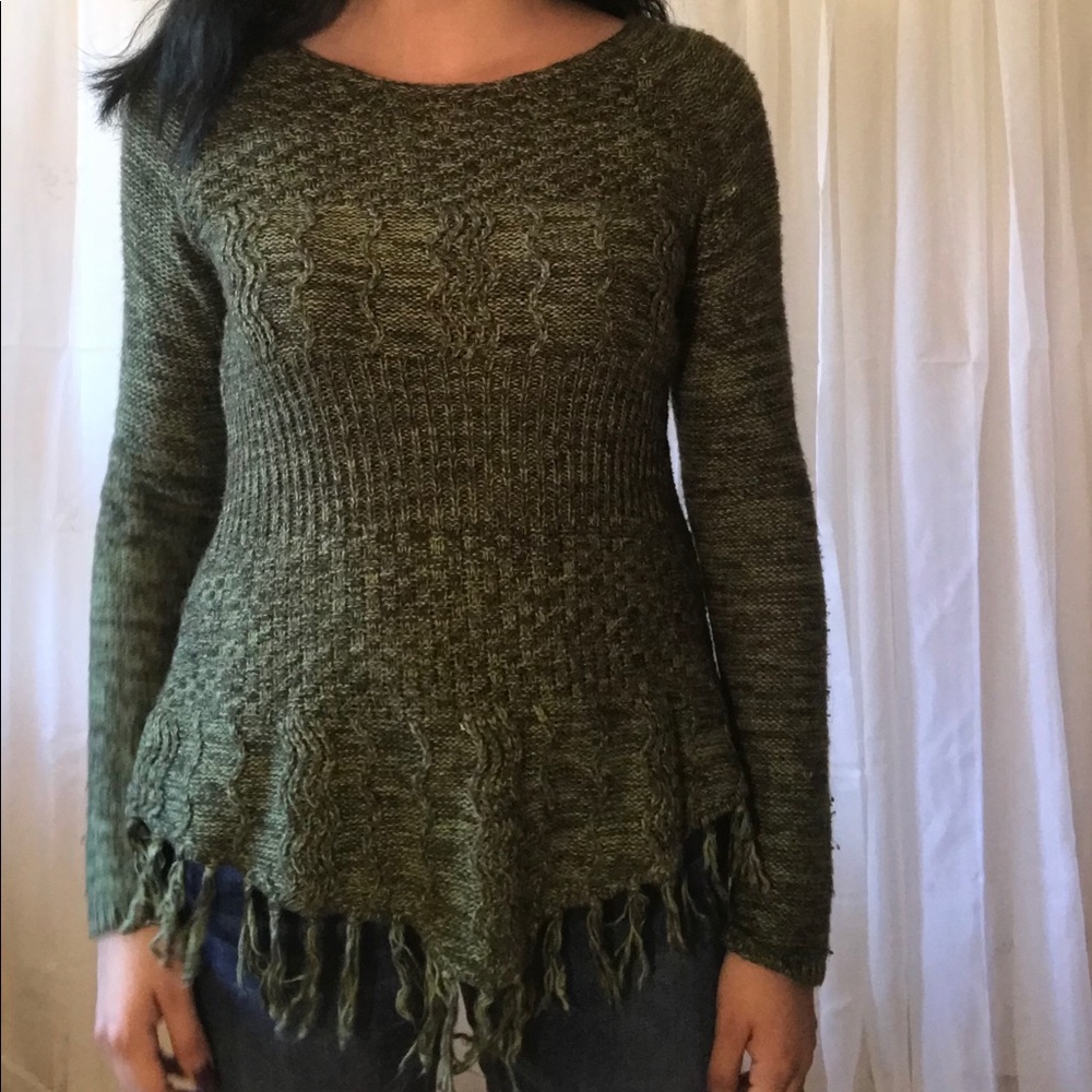 Fun fringed forest green sweater